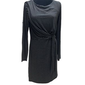 Women LOFT Long Sleeve Black Casual Striped Dress Size M